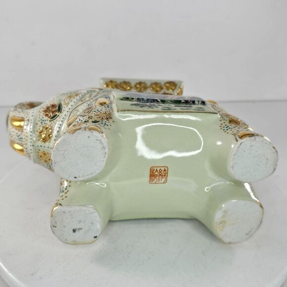 Vintage Satsuma Porcelain Elephant Plant Stand With Asian Design - Picture 10 of 10